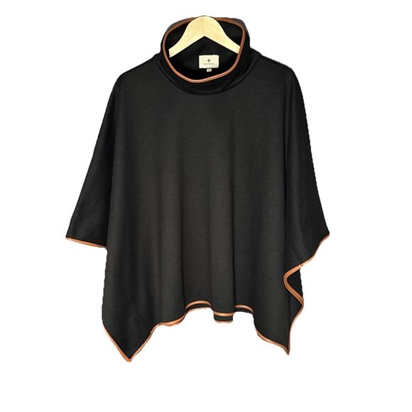 Tuckernuck One Size Black Leather Trim Funnel Neck Piper Poncho - Picture 9 of 11